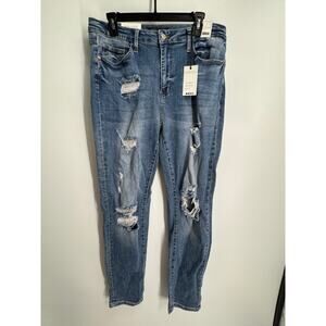 Judy Blue Wmn 15/32 Hi-Rise Cuffed Boyfriend Distressed Denim Jeans Cruel Summer